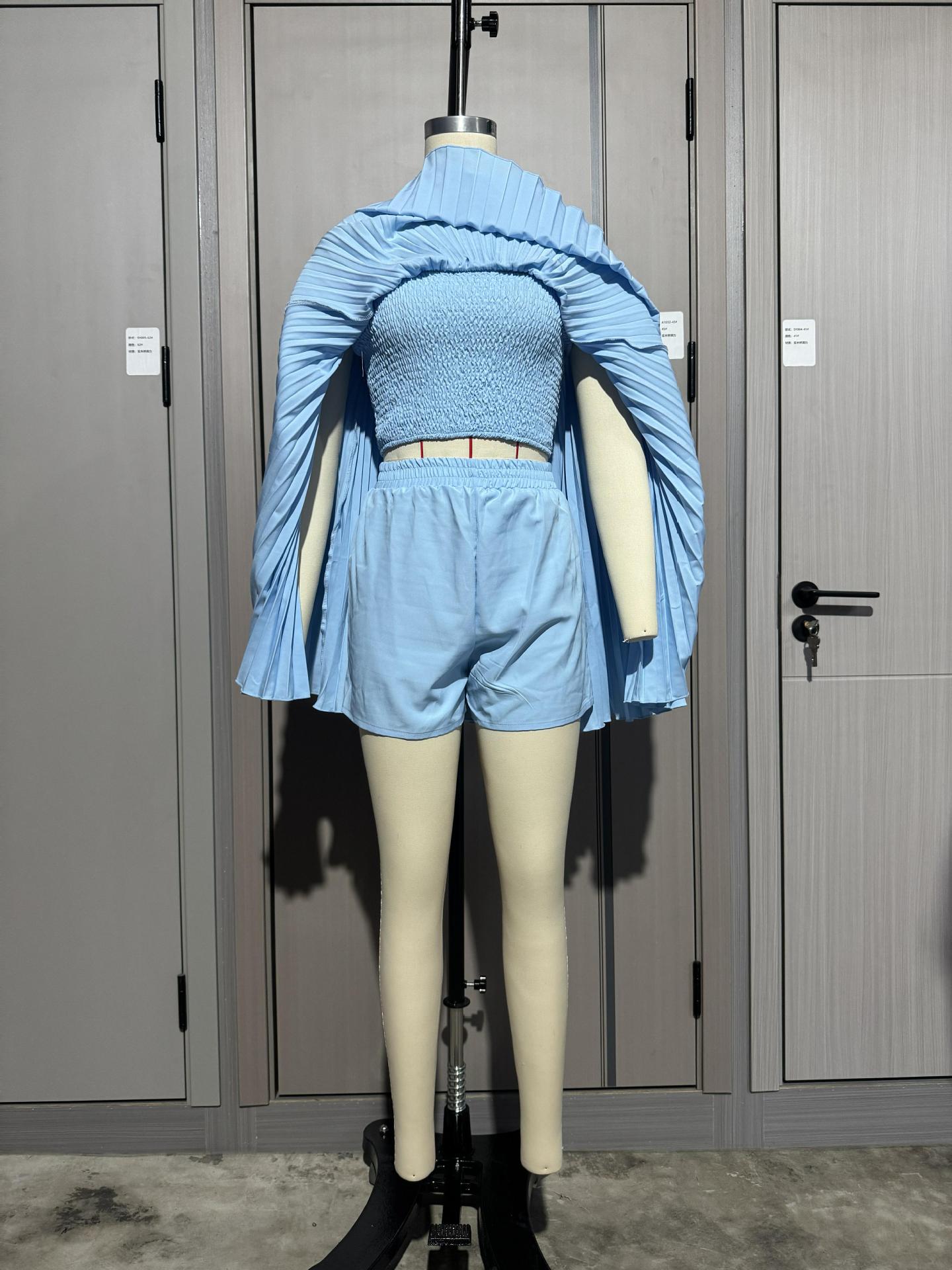 Women Summer Pleated Off-Shoulder Top and Shorts 2-Piece Set 25