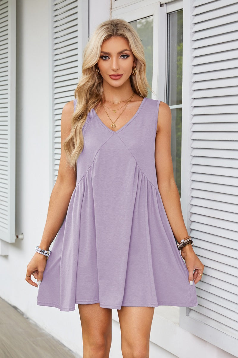 WomenŸ??s Sexy Strappy V-Neck Sleeveless Pleated Pocket Dress 9