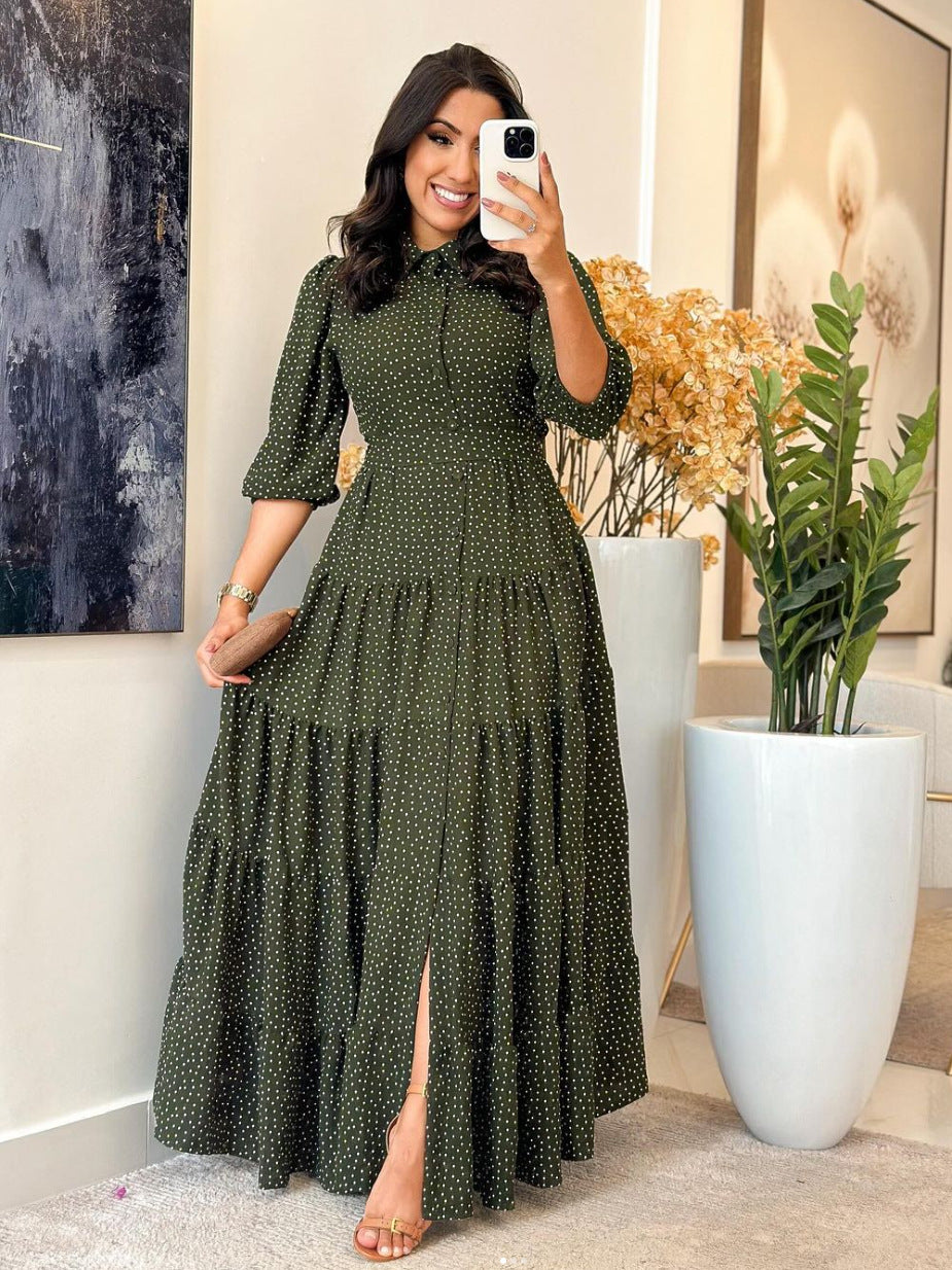 Polka Dot Casual Summer Short Sleeve Long Dress 3