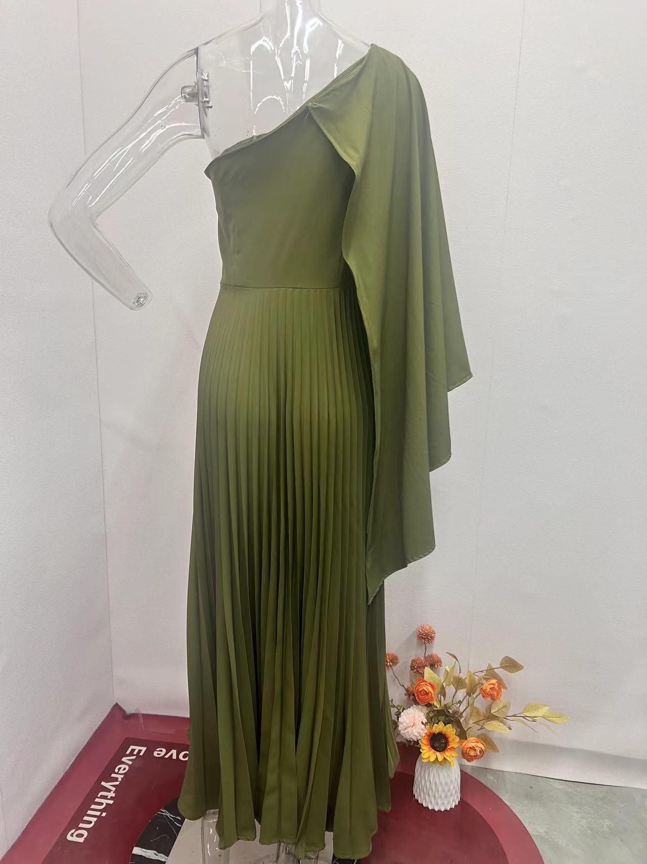 Women Summer Slash Shoulder Off-shoulder Pleated Elegant Maxi Dress 9