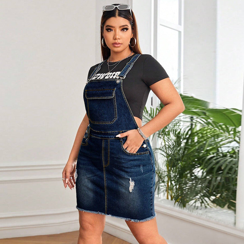 Plus Size Women's Denim Strap Dress 4