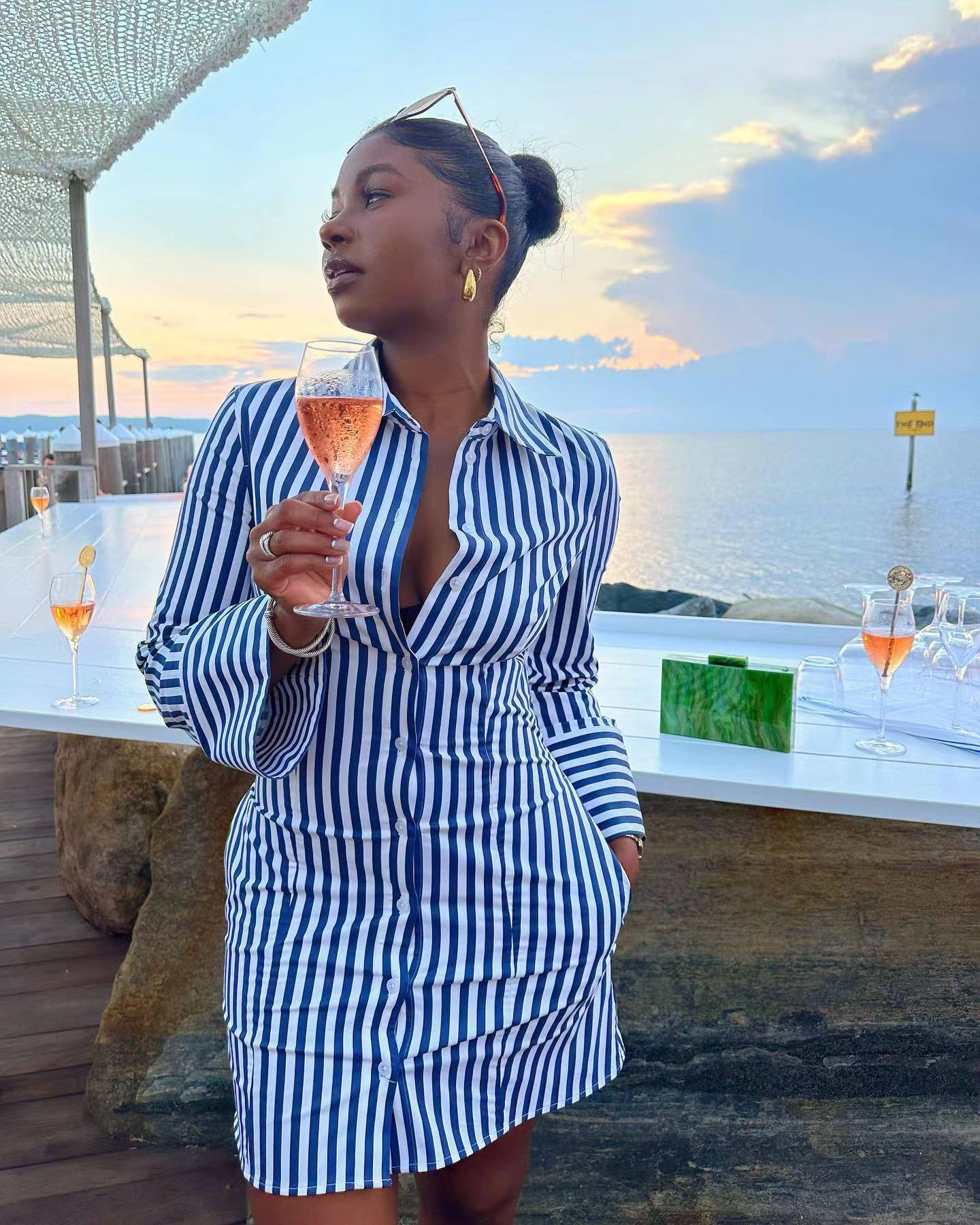 Women's Autumn And Winter Printed Striped Dress