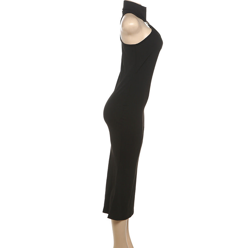 Summer Sexy Solid Color High-Collar Strapless Slim Dress for Women 8