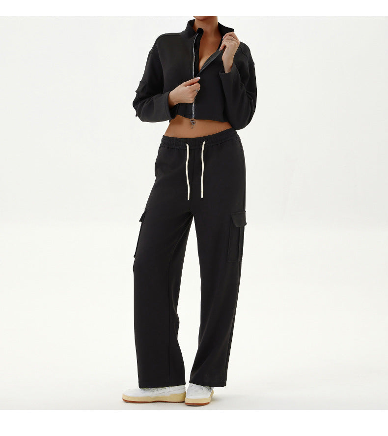 Autumn Winter Women's Casual Sports Loose Zipper Two Piece Pants Set Jogging Yoga Clothes 19