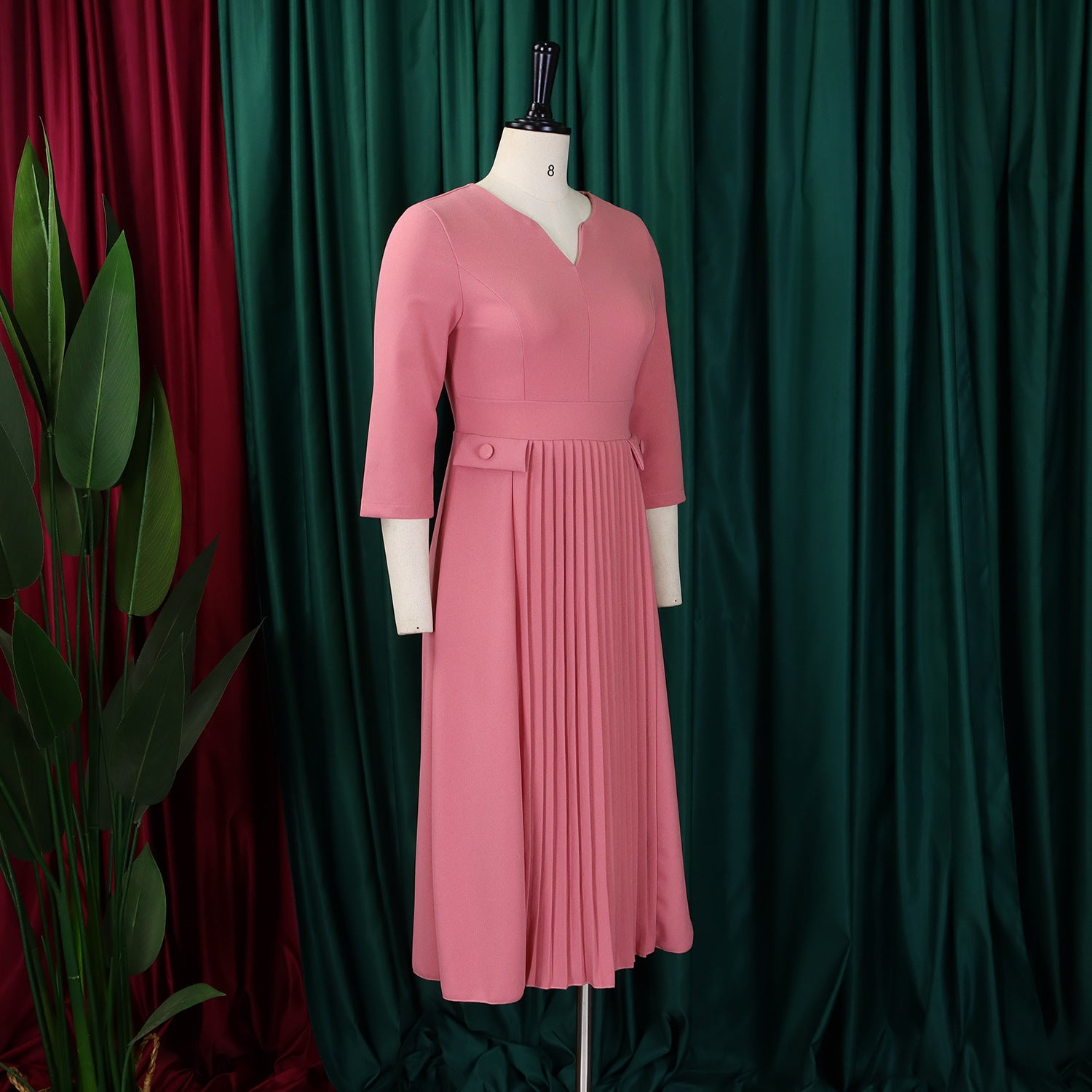 Plus Size African Women Autumn Elegant Solid Pleated Dress 10