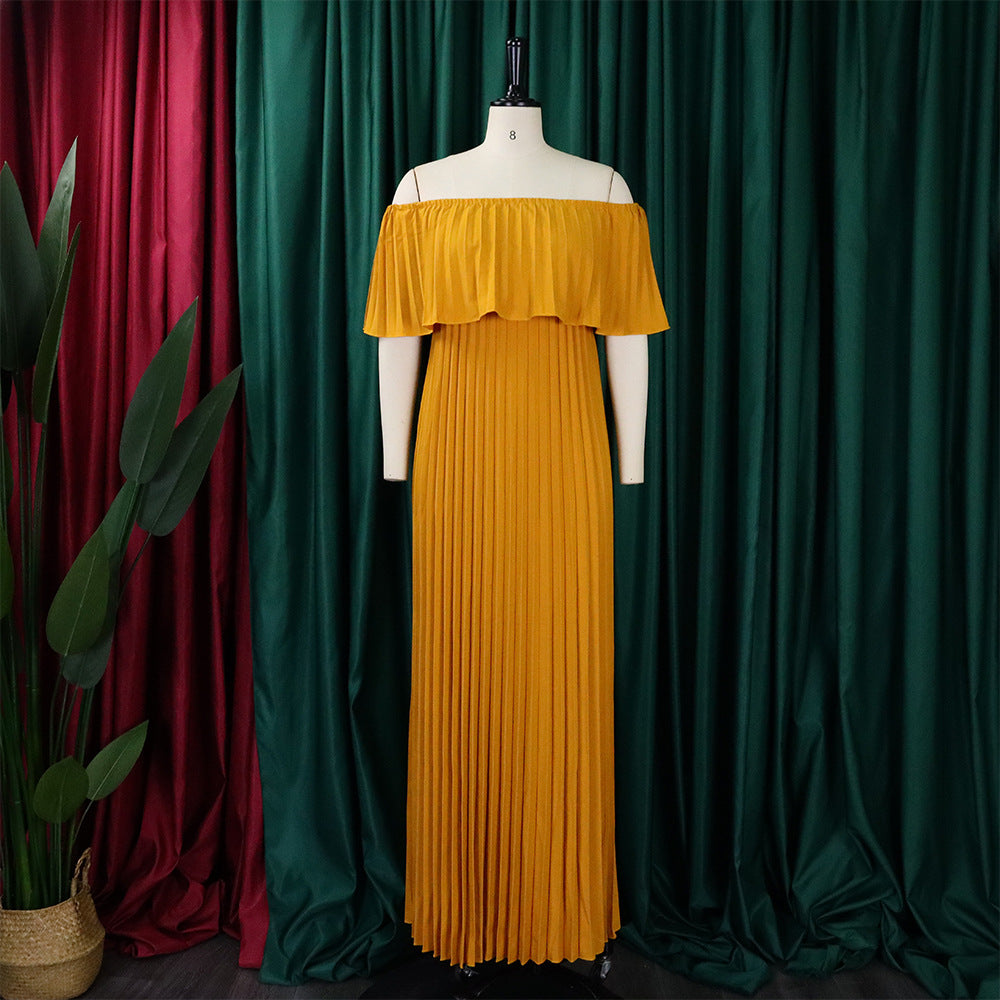 Women Sexy Off Shoulder Off Shoulder Pleated Maxi Dress 16