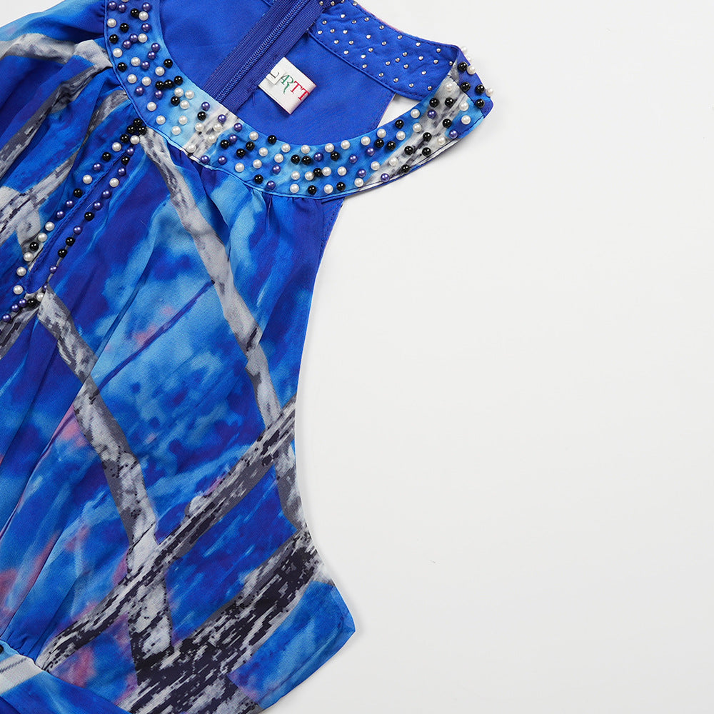 Plus Size Women Off-shoulder Spring and Summer African Print Bubble Bead Maxi Dress 14