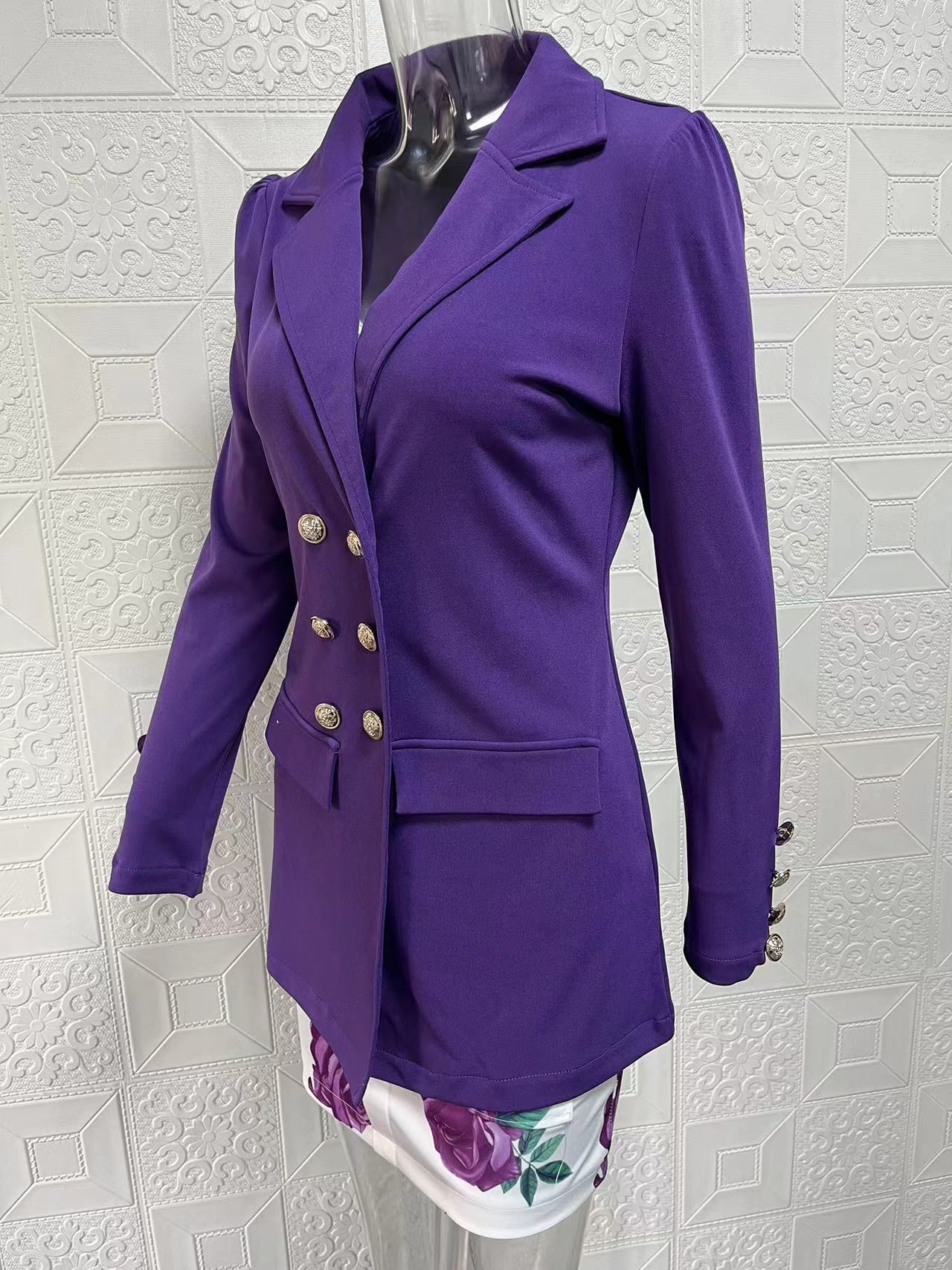 Women Printed Elegant Career Blazer and Print Skirt Two-Piece Set 48