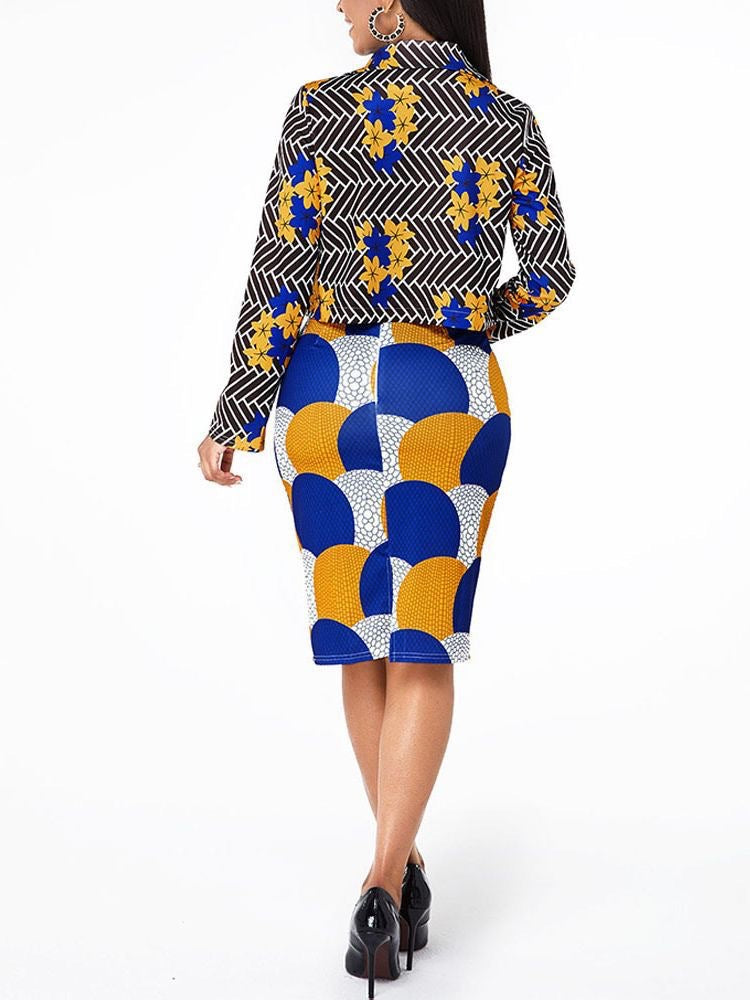 Elegant Chic Fashion Print Blazer Skirt Two-Piece Suit For Women 7