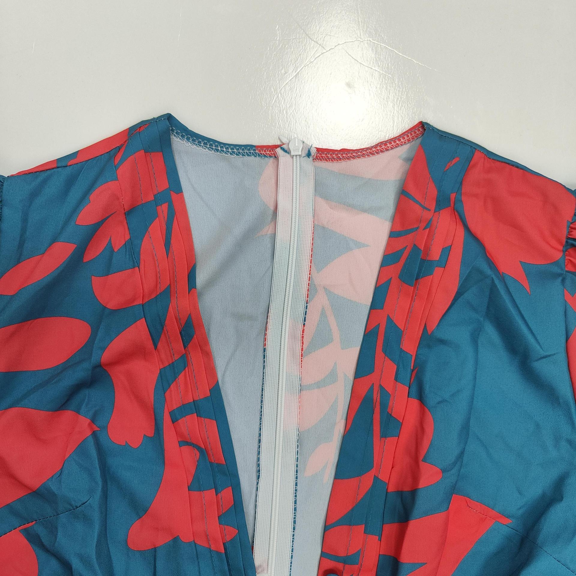 Women button V neck elegant print lace dress 10