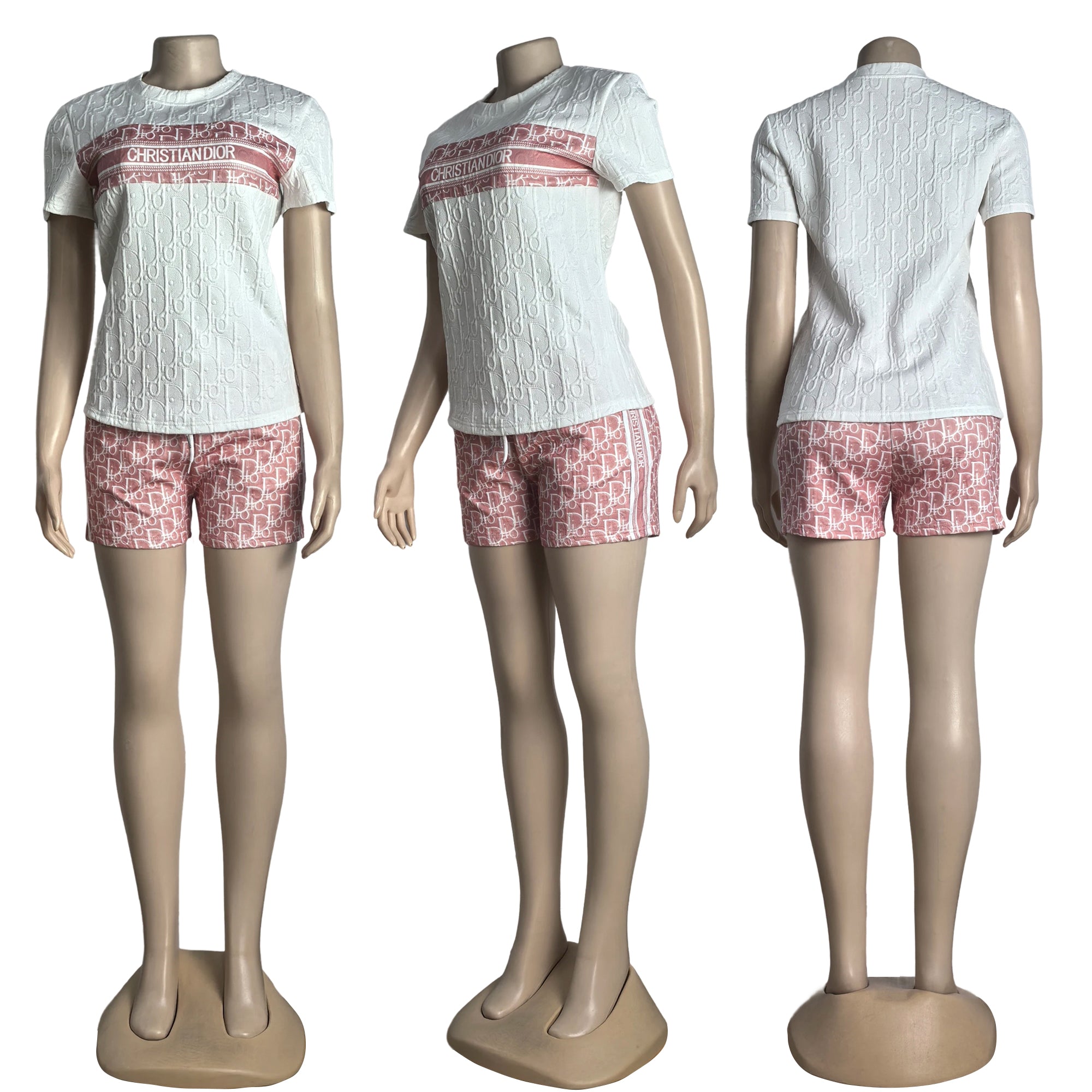 Women Career jacquard short sleeve Top and shorts two-piece set 9