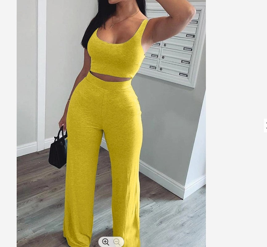 Solid Color Vest Trousers Casual Sports Two Piece Set 3