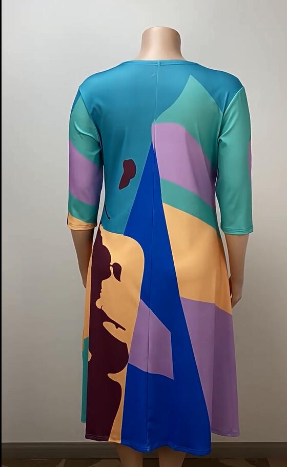 Plus Size Women Loose Print Elegant Casual Dress 3