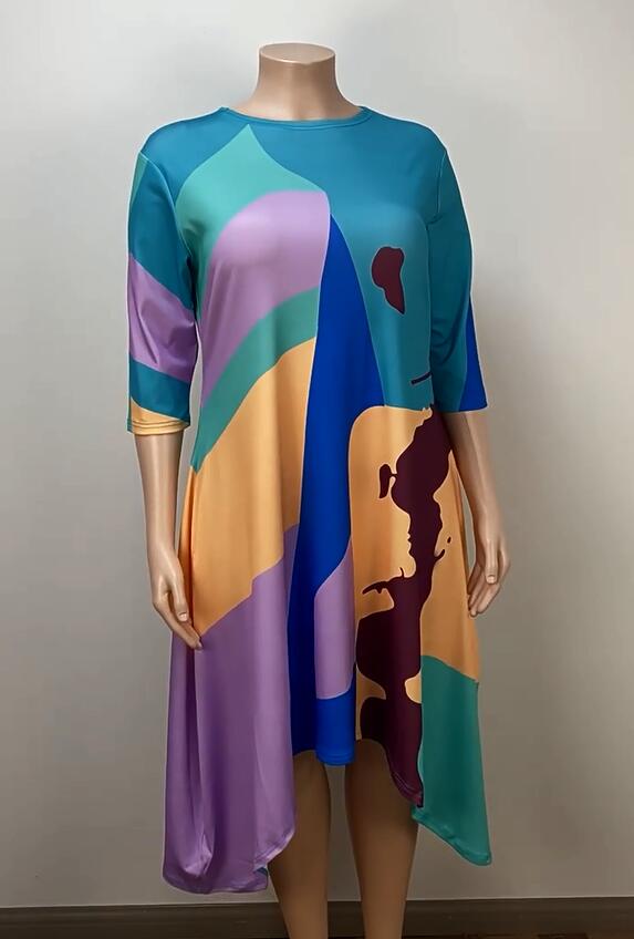 Plus Size Women Loose Print Elegant Casual Dress 5