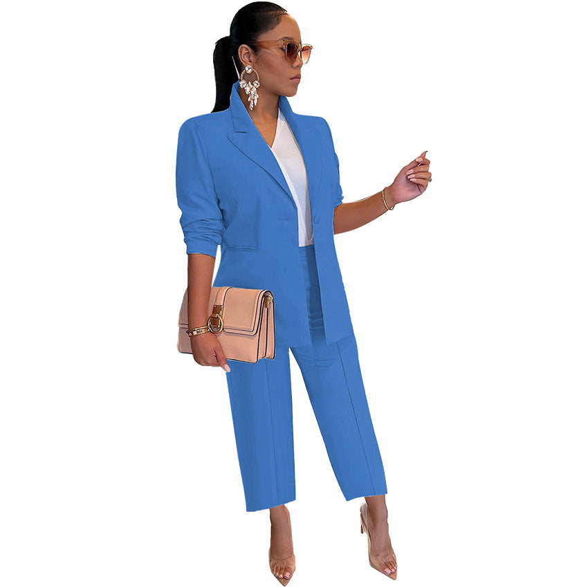 Fall Fashion Solid Color Women's Blazer Two Piece 5