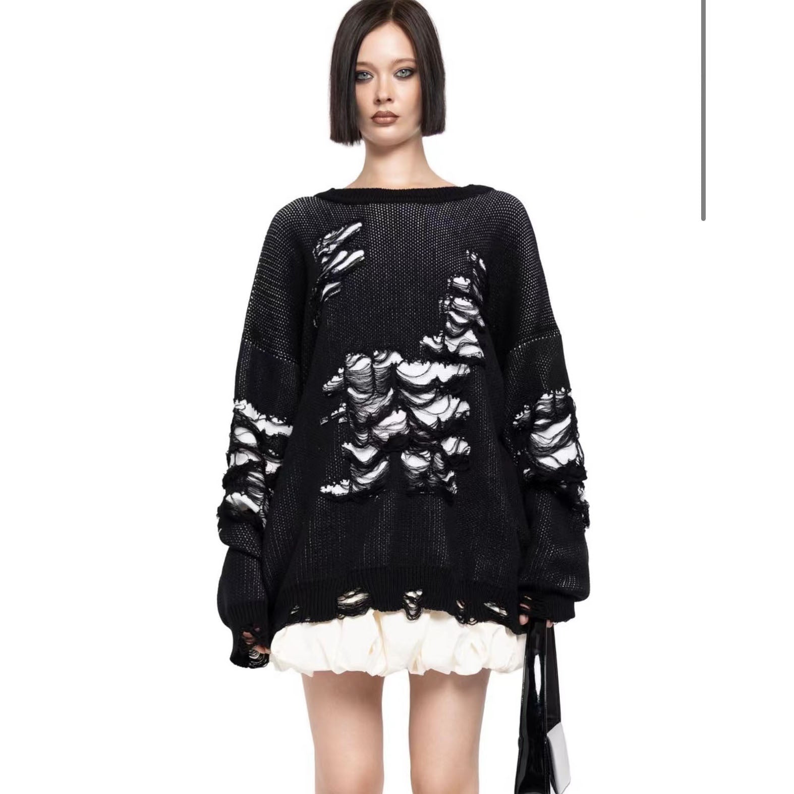 Plus Size Women Long Sleeve Ripped Loose Sweater 4