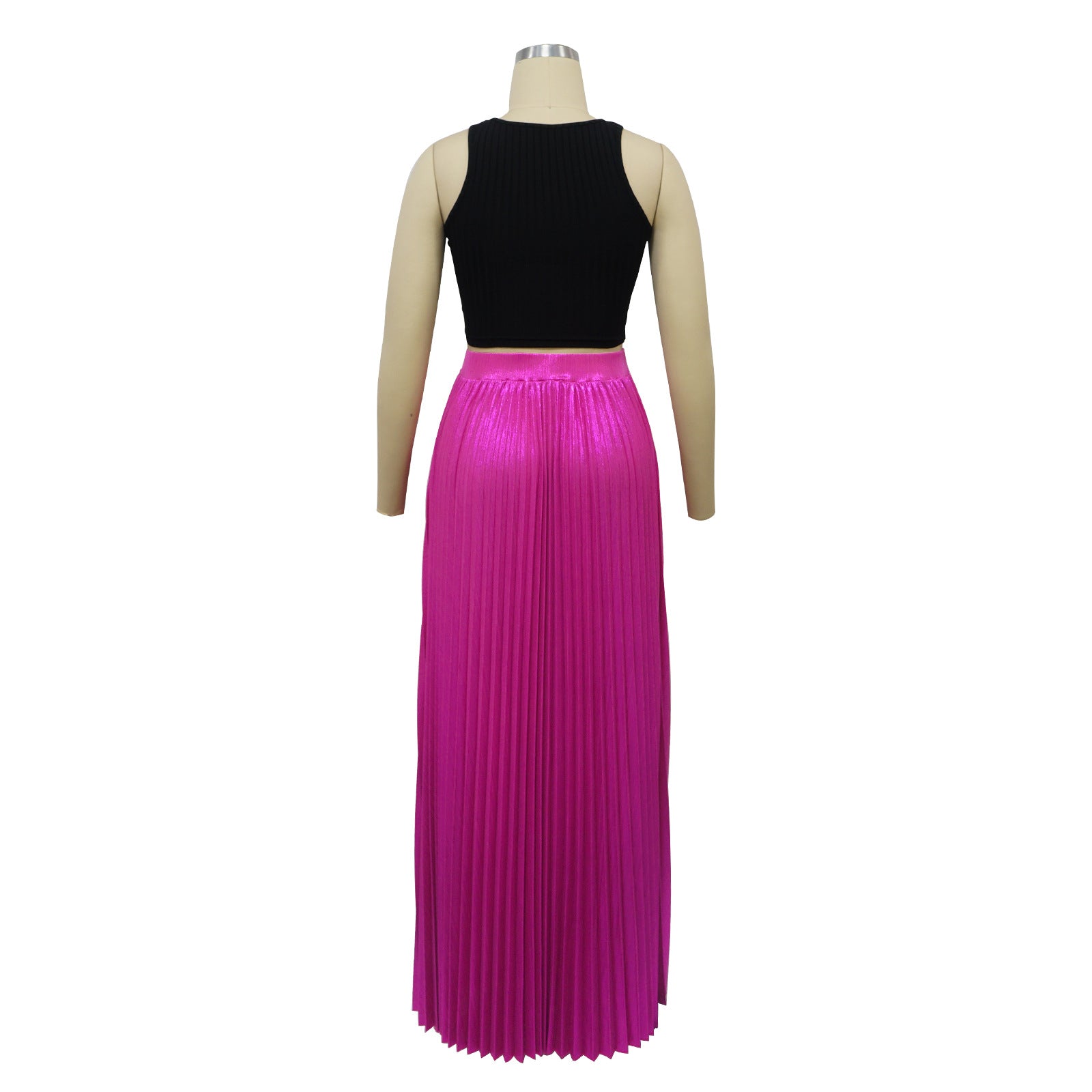 Women Solid High Waist Pleated Slit Skirt 16
