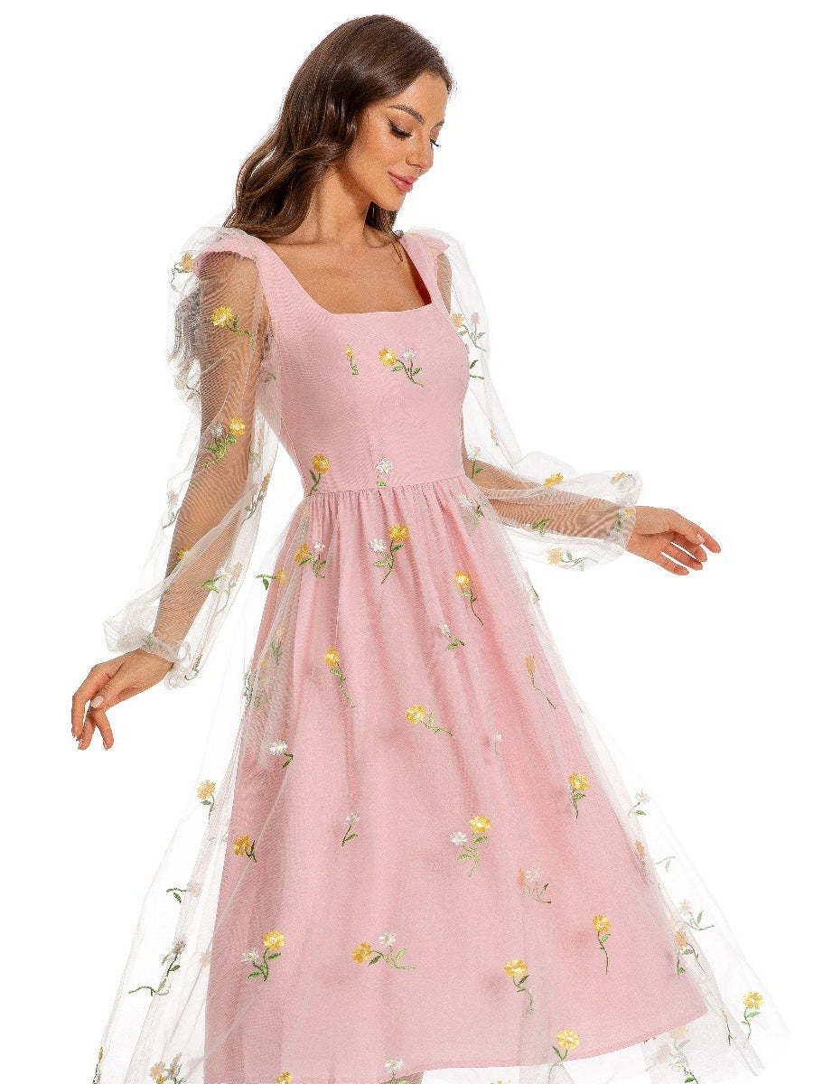 Women French retro long sleeve dress