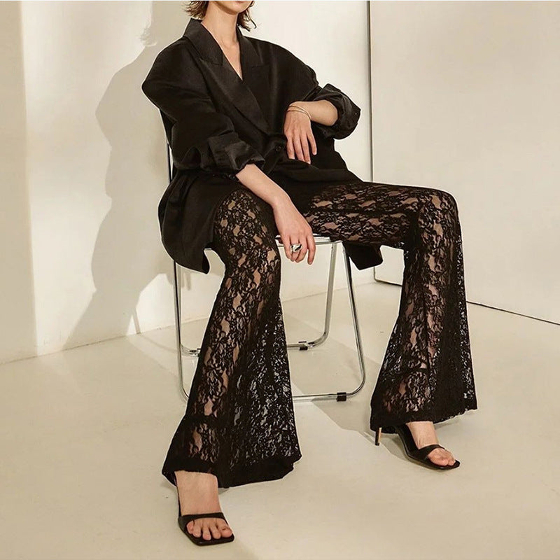 Women Sexy See-Through Lace Patchwork Trousers 4