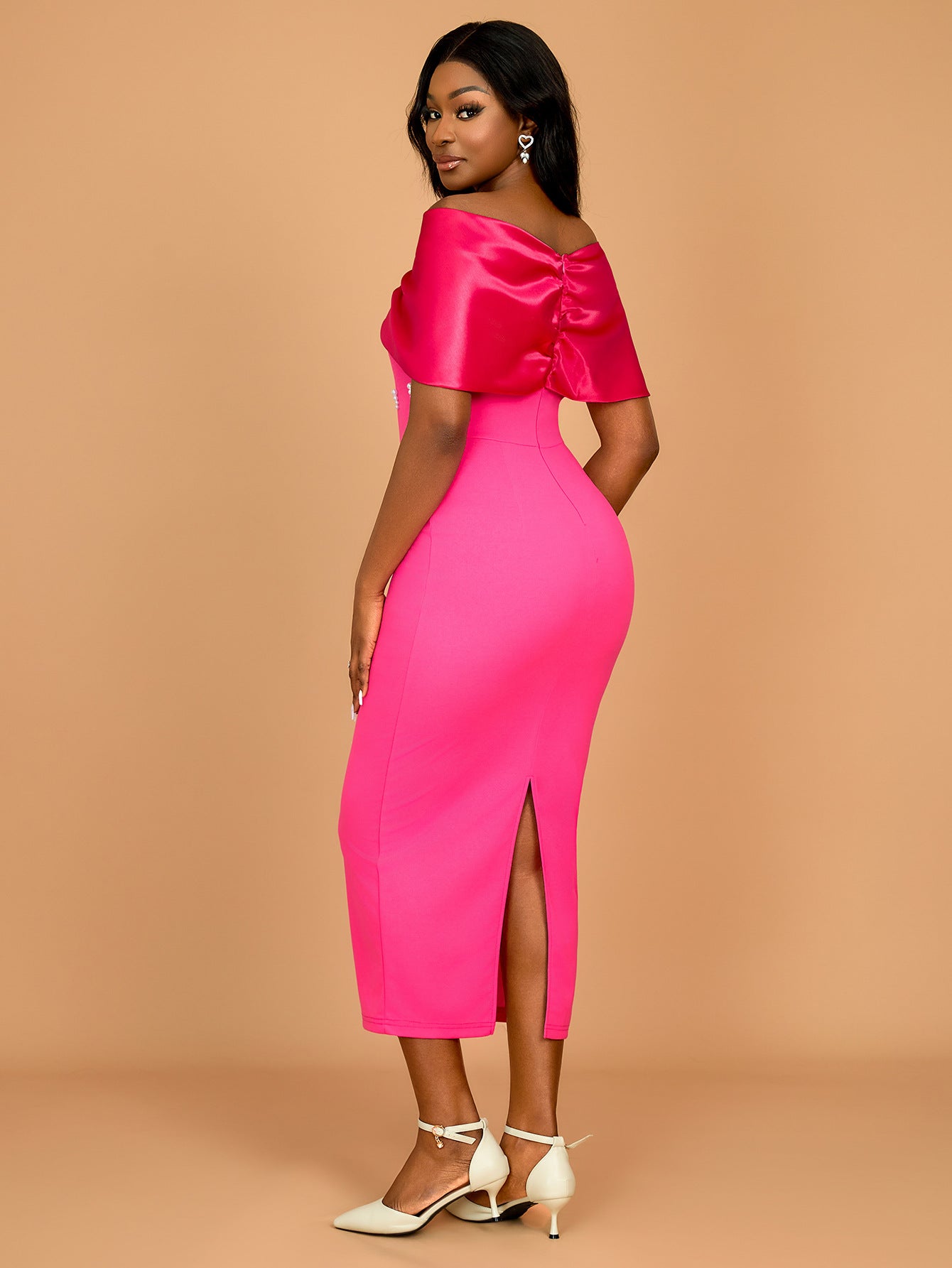 Spring Summer Bow Off Shoulder Beaded Party Cocktail Dress