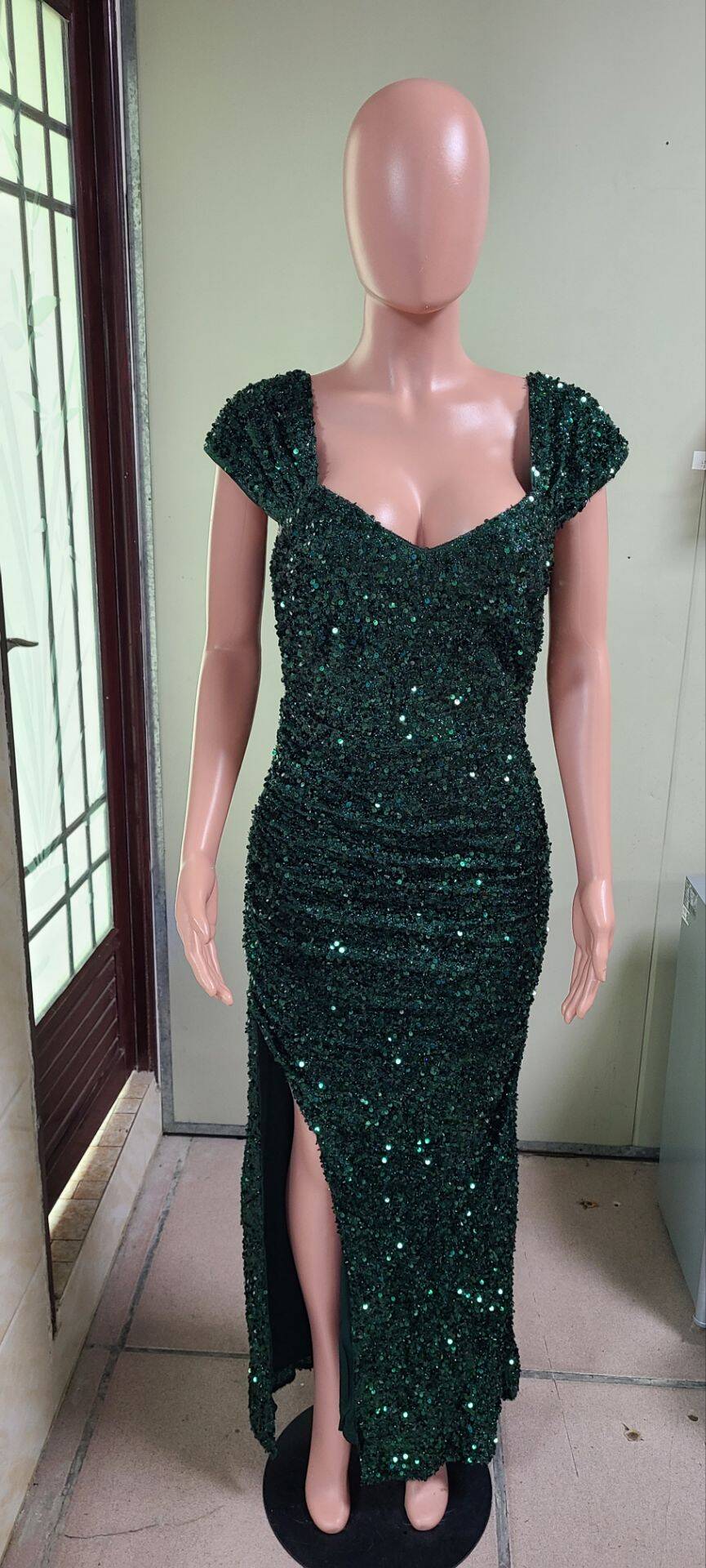 Women sequin side slit sexy dress 11