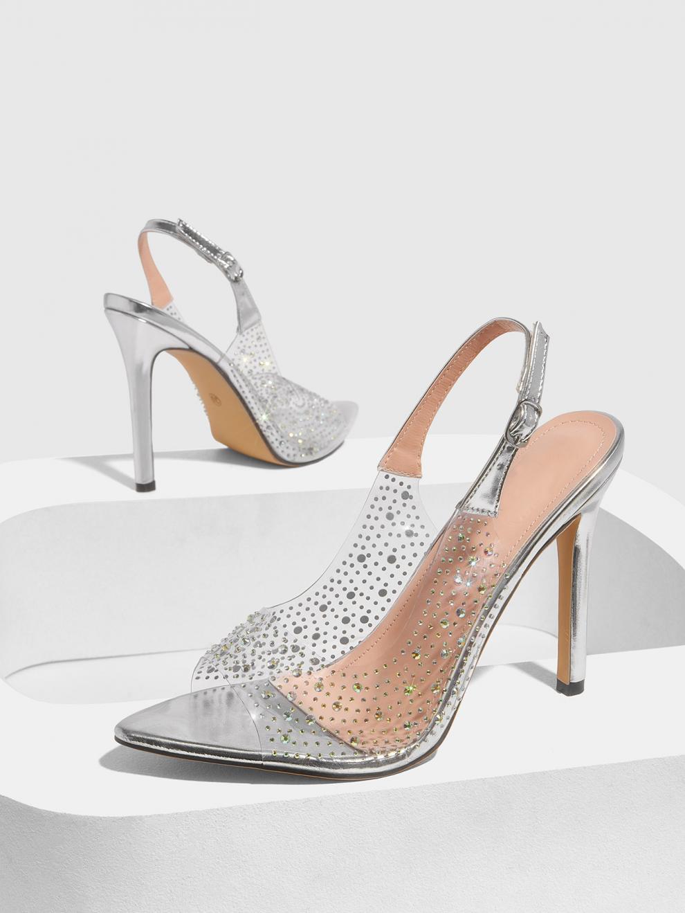 Peep Toe High Heels Rhinestone Stiletto 12