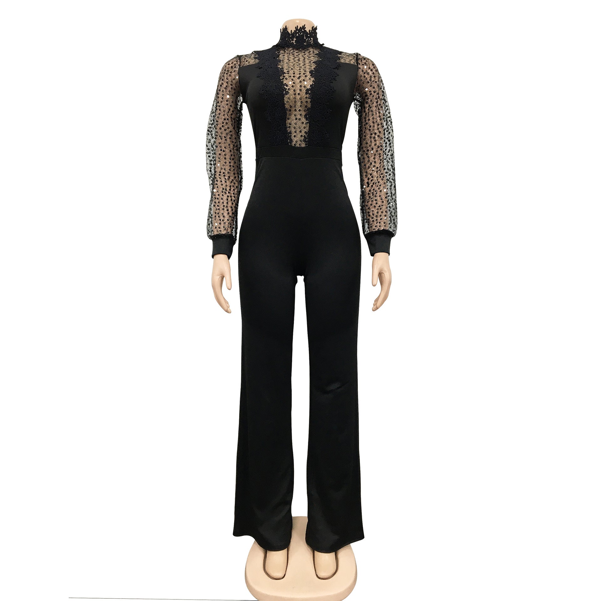 Women Cutout See-Through Long Sleeve Tie Jumpsuit（customized,MOQ 6pcs/size/color,process time 7-10 days） 22
