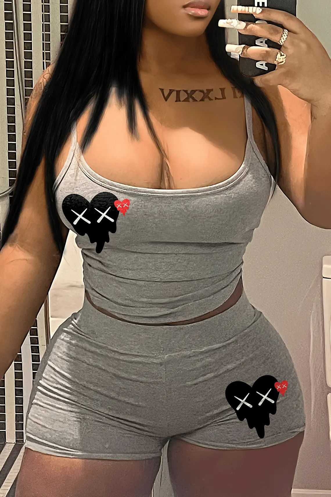 Women Printed Tank Top and Shorts Two-piece Set