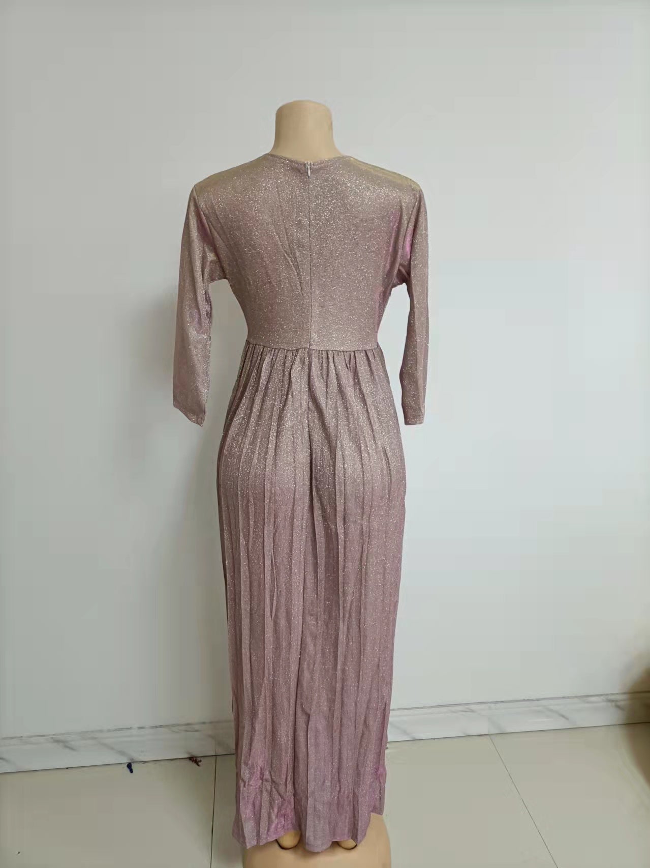 African Women Long Sleeve Shiny Pleated Skirt with Belt 9