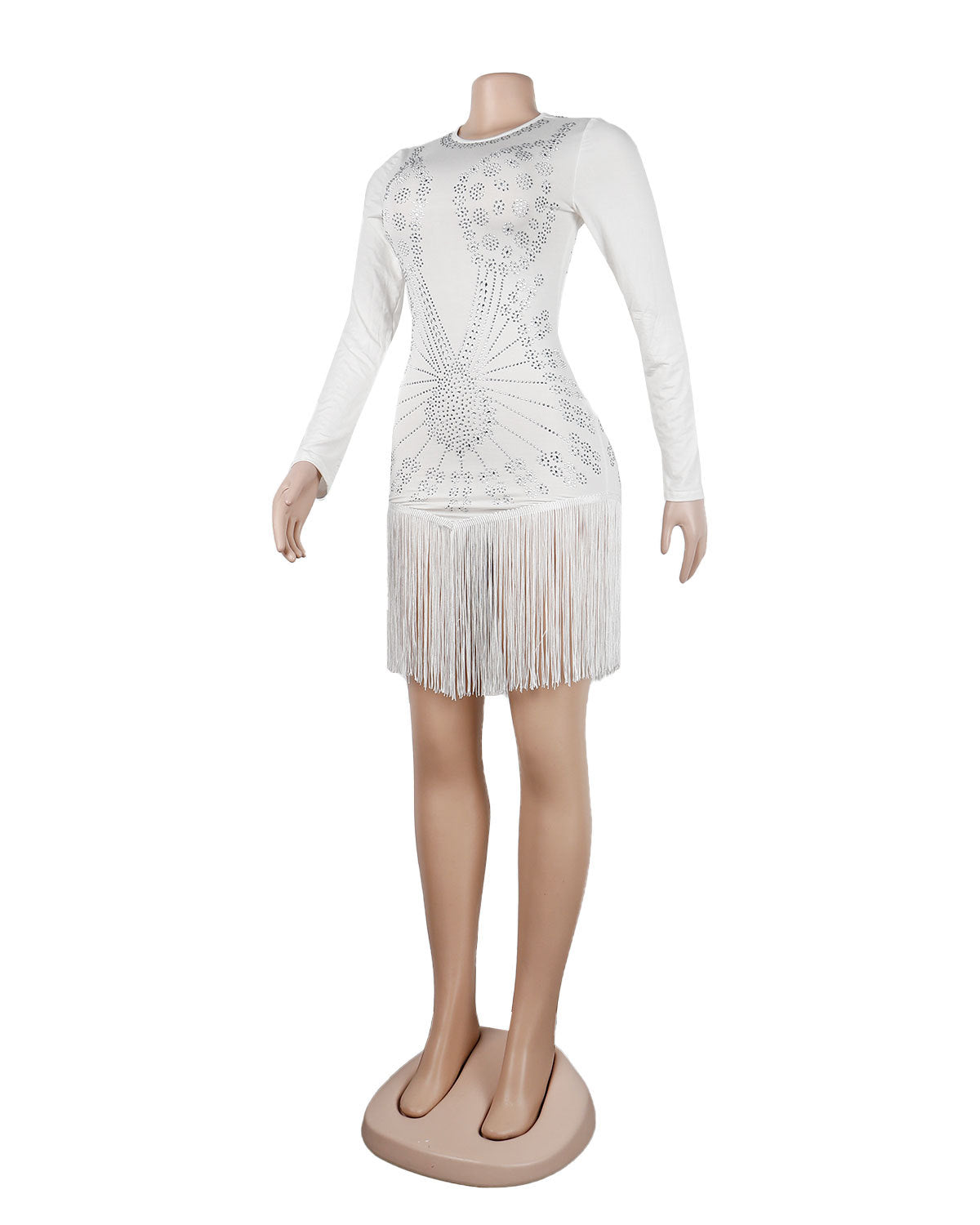 Women Sexy Long Sleeve Rhinestone Fringe Bodycon Dress 28