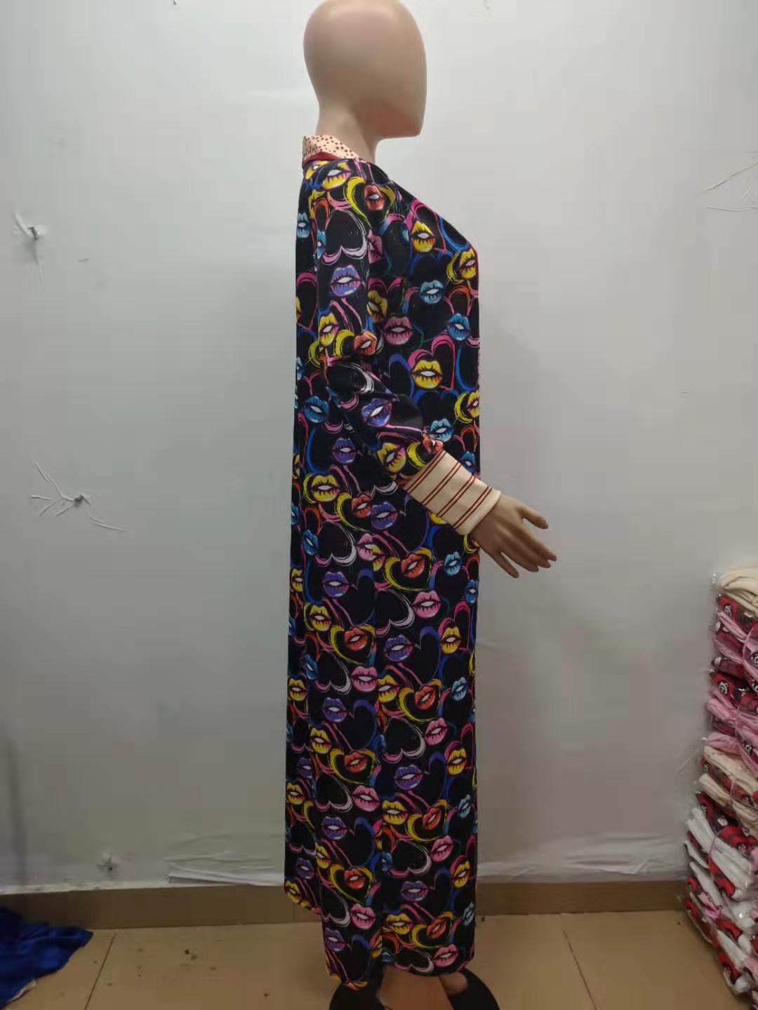 Women printed lips leopard print Long jacket 38