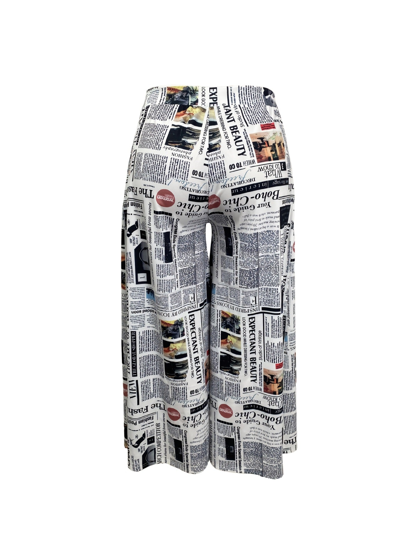 Fashionable trendy prints elastic high waist Casual loose straight Pants 5