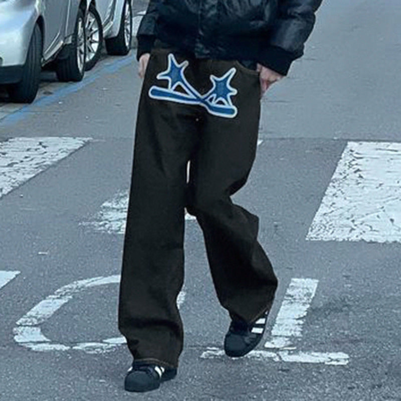 Women spring and autumn contrasting print Casual Denim Pants