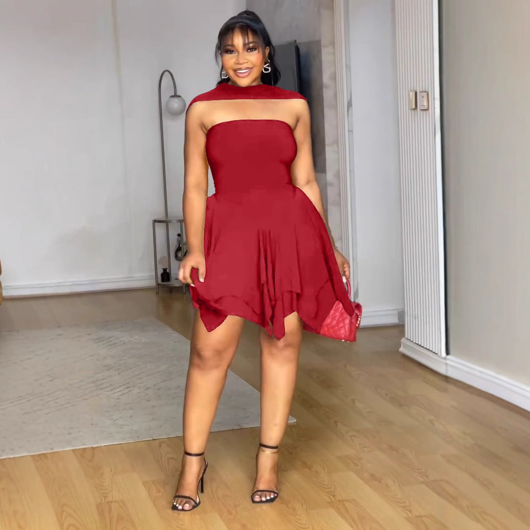 Women Elegant Irregular Strapless Dress 4