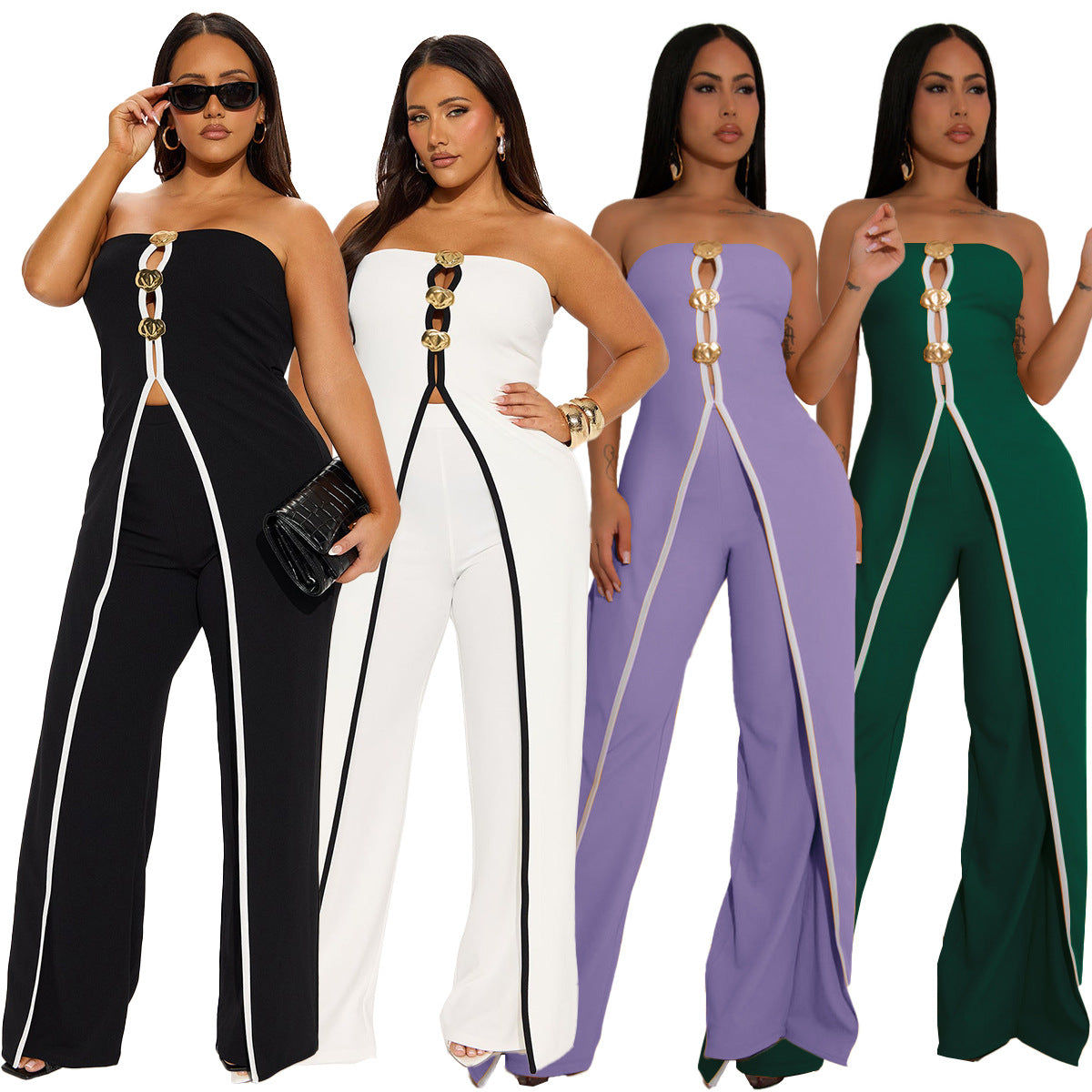 Women Strapless fake two-piece elegant party Jumpsuit