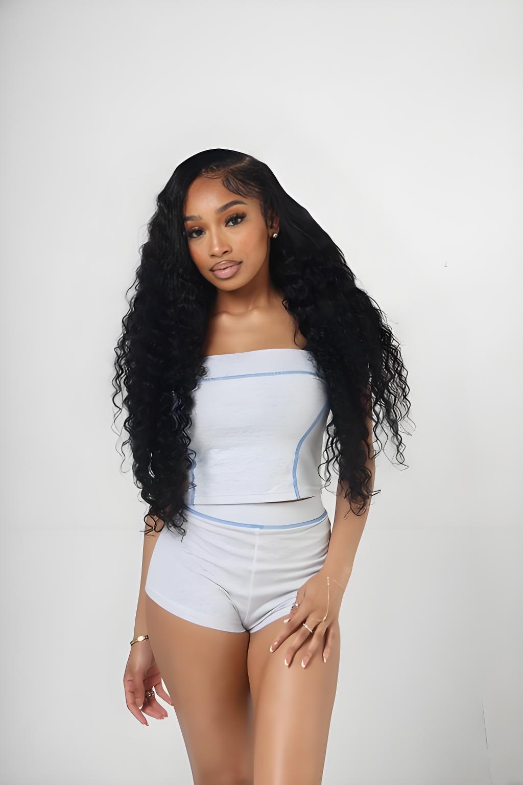 Women Contrast Strapless Top and Shorts Sports Fitness Yoga Two-piece Set 4