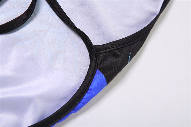 Summer Women's Fashion Halter Neck Sexy Low Back Slim Print Contrast Jumpsuit 13