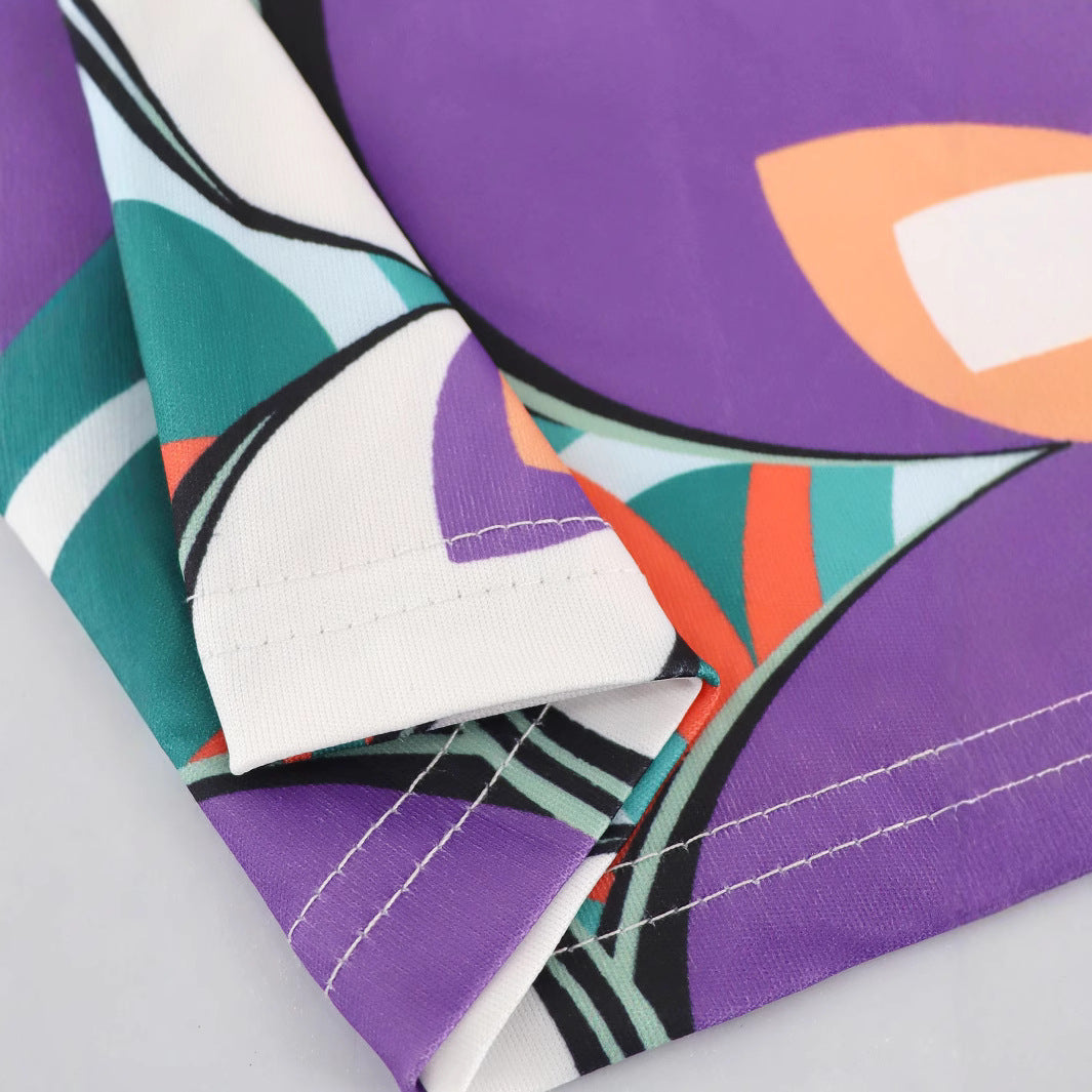 Women Sexy Printed V-neck Lace-up Dress 4