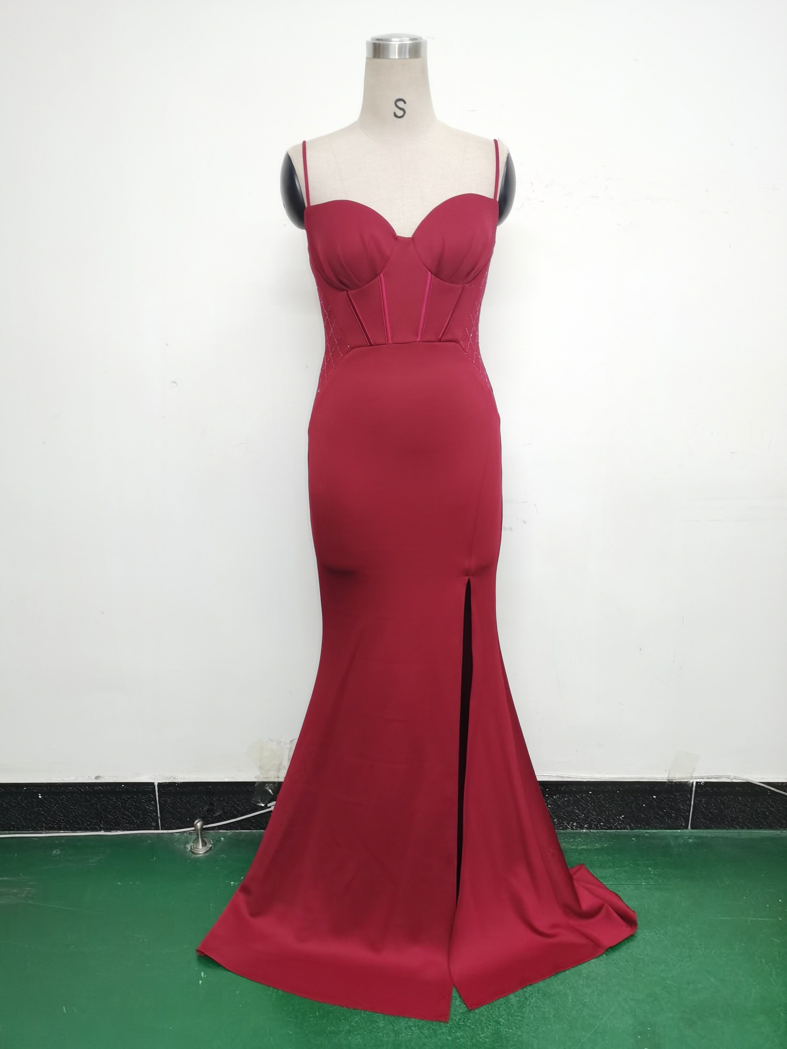 Women Fishbone Lace Sequin Formal Dinner Wedding Fishtail Evening Dress 33