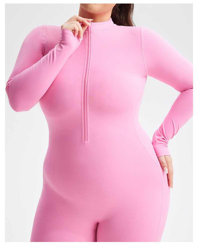 Plus Size Zipper Long Sleeve Fitness Sport Bell Bottom Jumpsuit Tight Fitting Yoga wear 11