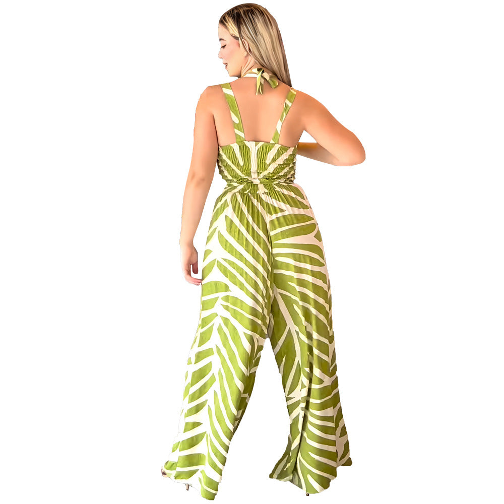 Fashion Striped Camisole Loose Wide-Leg Trousers Beach Style Two-Piece Set 7