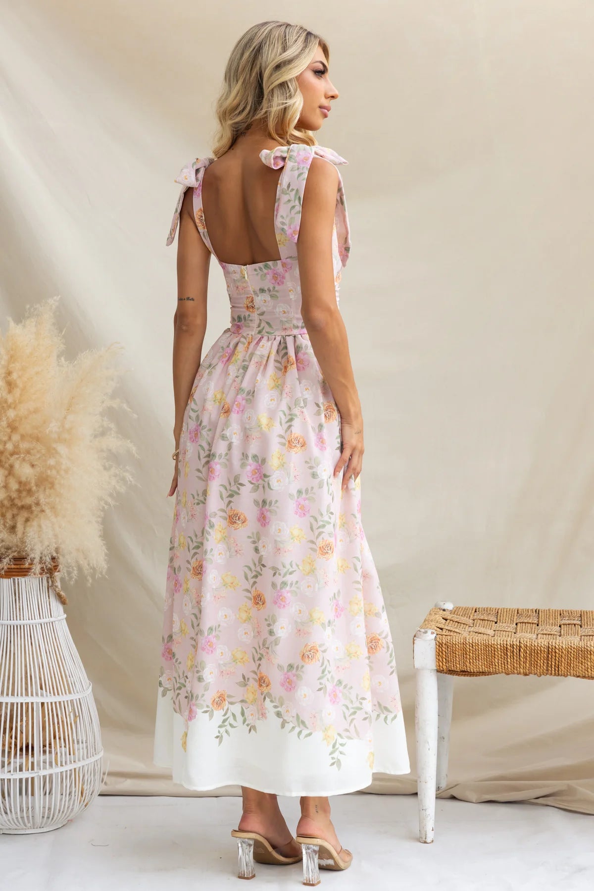 Floral Slim Waist Strap Dress Summer Holiday Long Gown 16