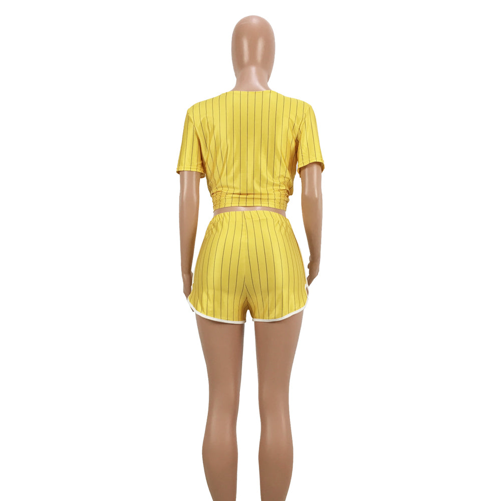 Women Sexy Women Striped Letter Baseball Top and Skirt Two-piece Set 34