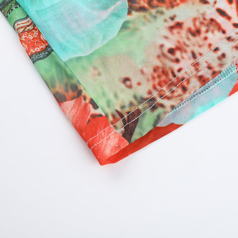 Women Summer Sexy Backless Suspender Print Beach Holidays Dress 14