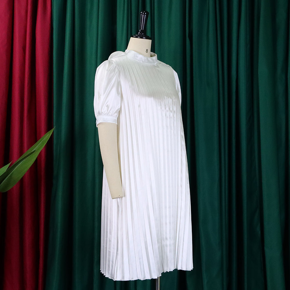 Plus Size Women's Summer Fashion Loose Casual Lace-Up Pleated Dress 16