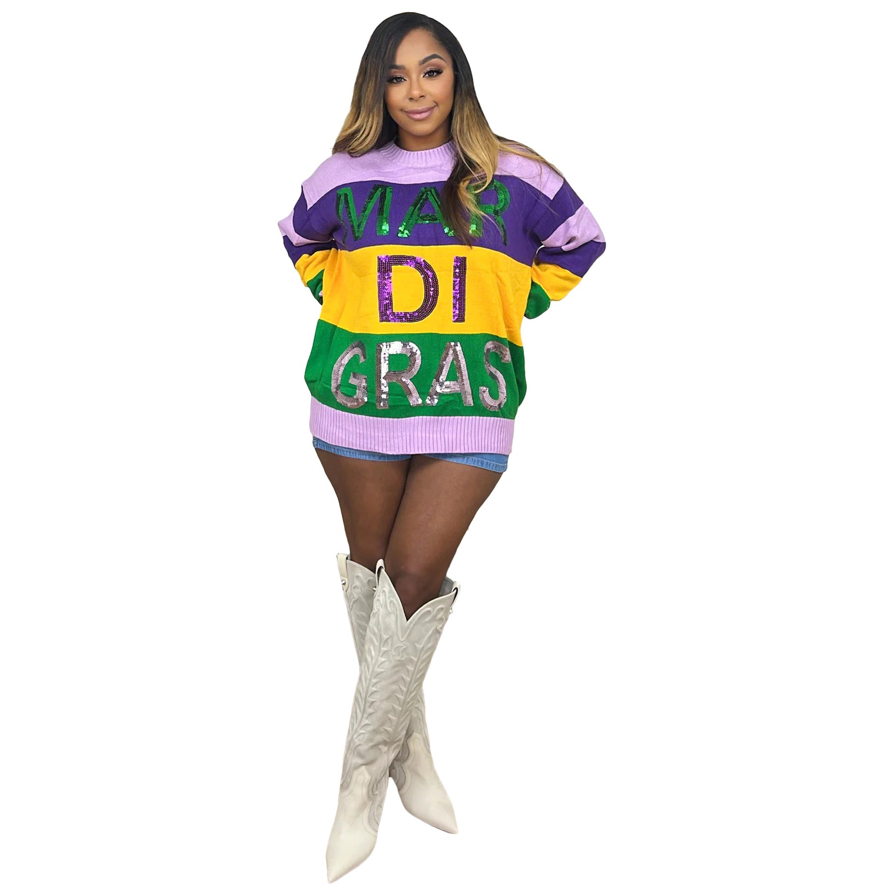 Women's Casual Colorblock Sequin Knitting Long Sleeve Top 6