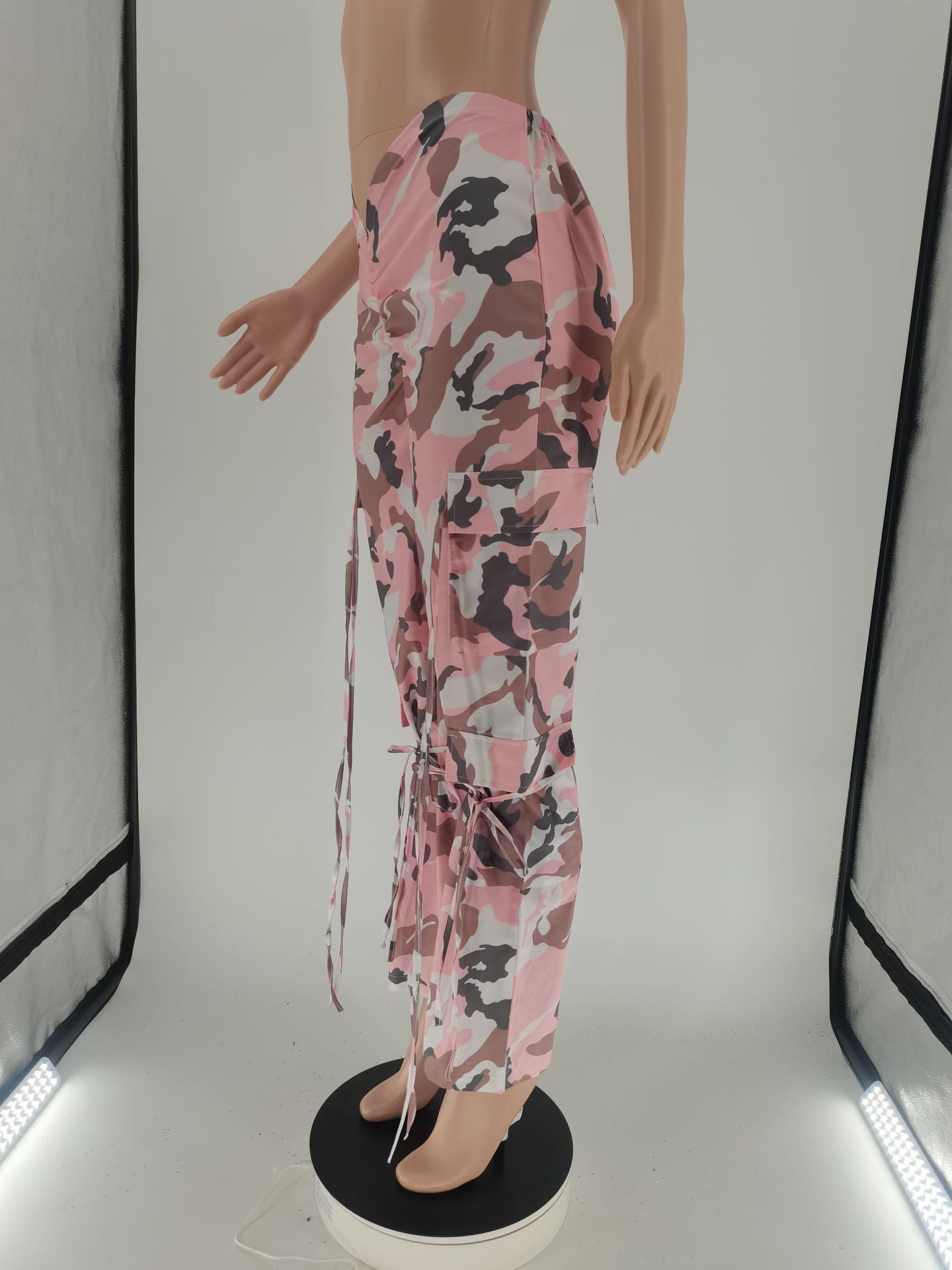 Camouflage pattern pleated strings pants 8