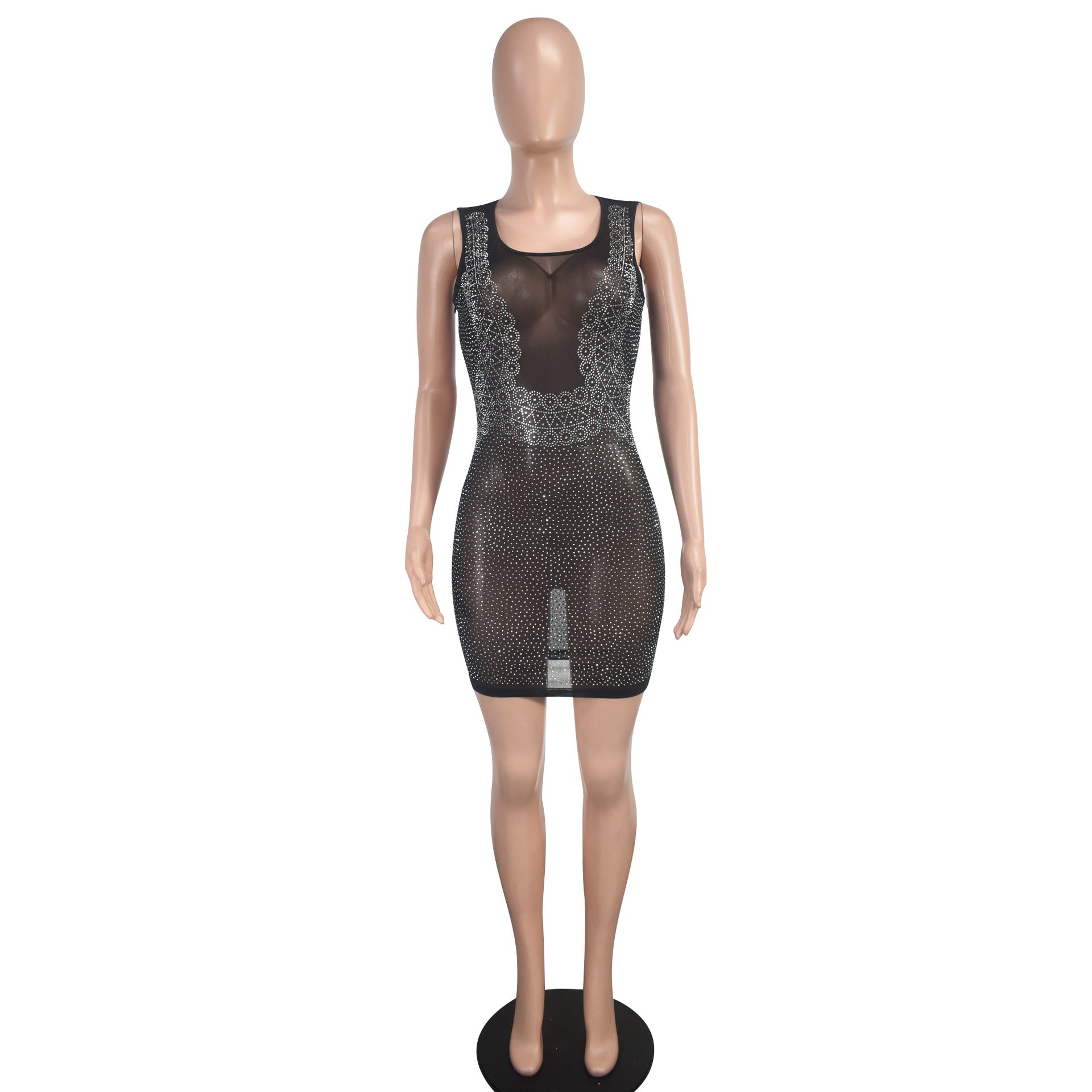 Fashionable Sexy Slim Beaded See-Through Mesh Women's Nightclub Bodycon Dress 5