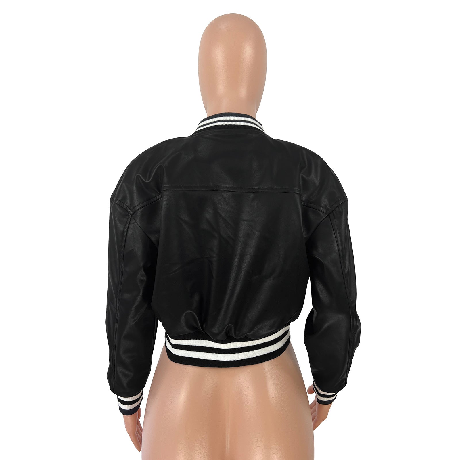 WomenCasual Ribbed Collar Pu-Leather Jacket 35