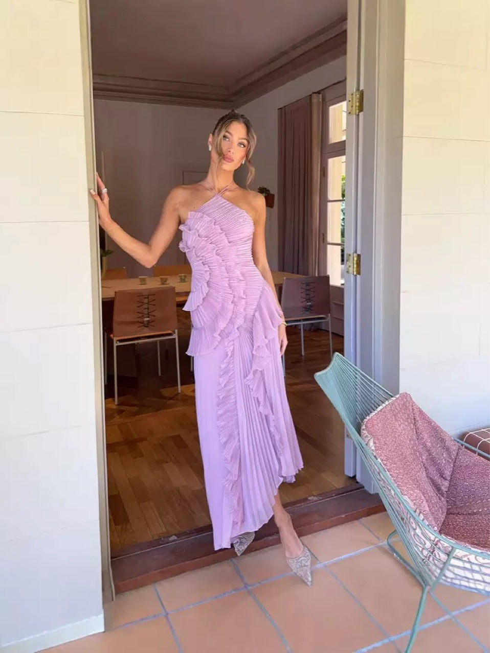 Women's Ruffled Pleated Luxury Chiffon Dress 10